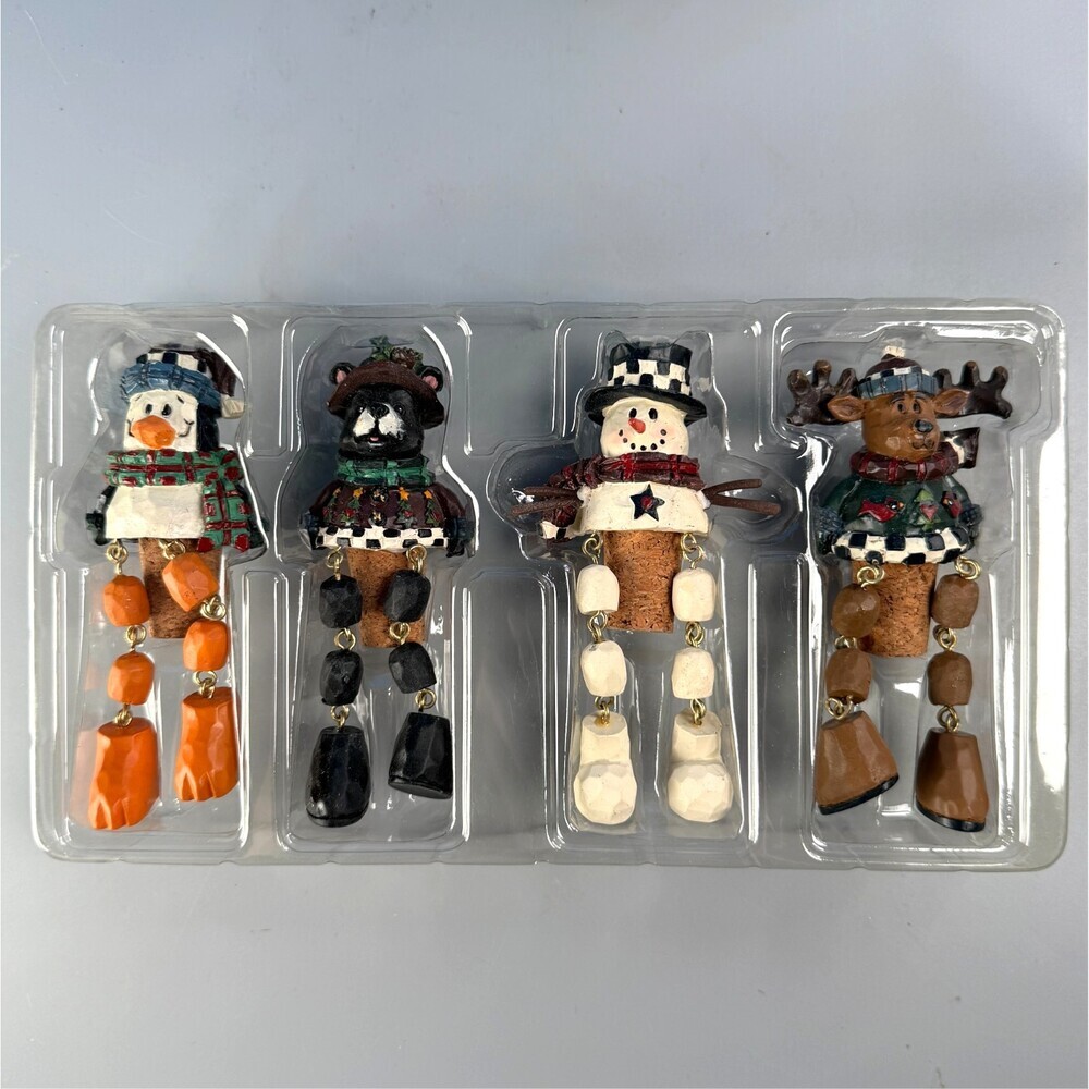 Christmas Wine Drink Bottle Cork Stoppers Set Penguin Bear Deer Snowman NIB